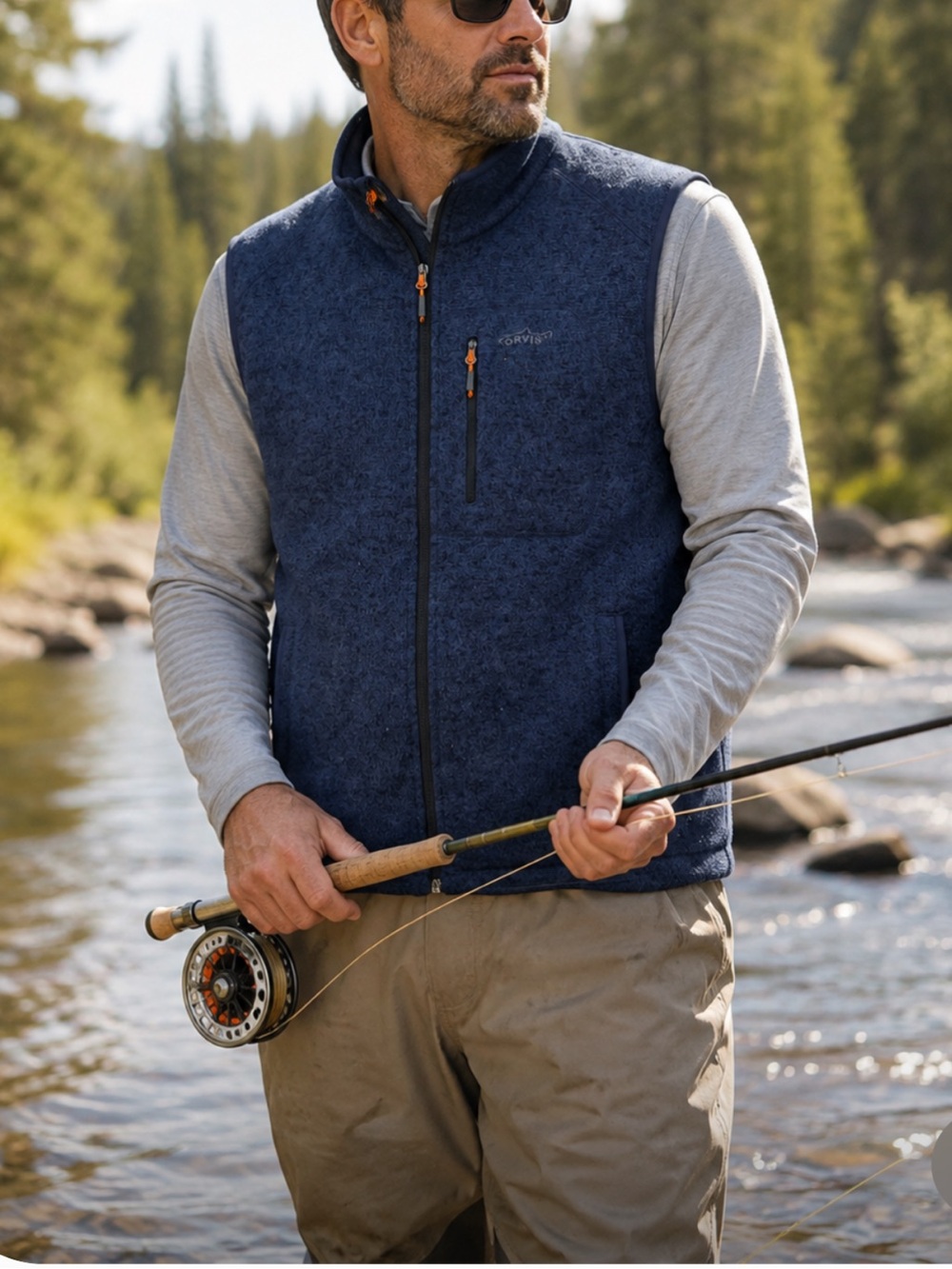 Orvis Men's Navy Blue Fleece Vest with Zip Pockets